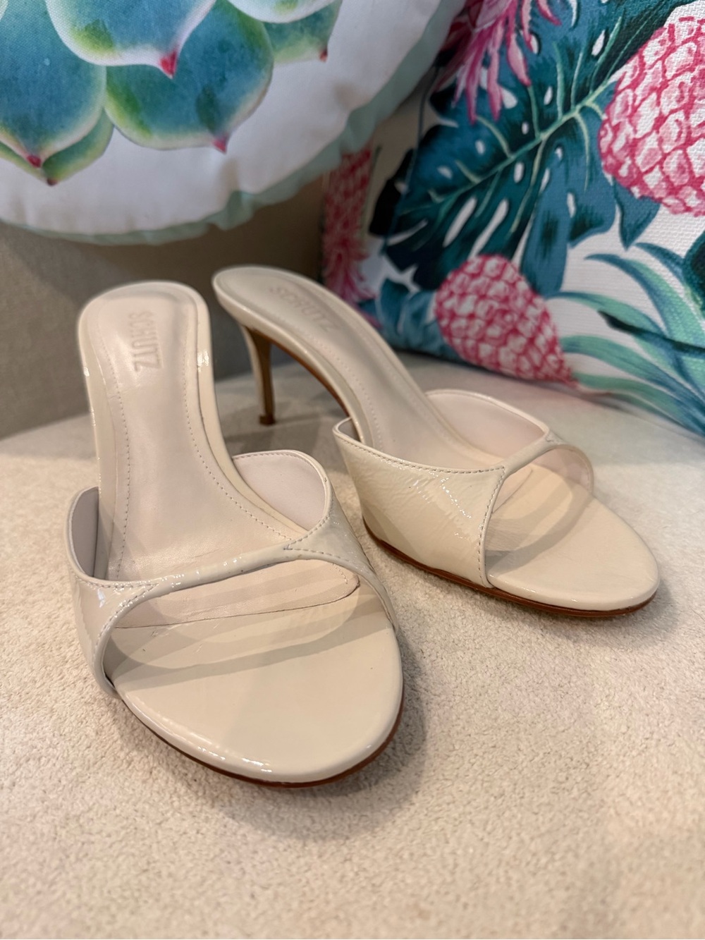 SCHUTZ Cream Patent Leather Slide Heels